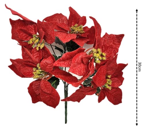 Kit 3 Buquê Natal Bico de Papagaio Vermelho Veludo 5 Flores 30cm - Master Christmas