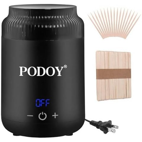 Podoy Mini Wax Pot Warmer for Hair Removal, Small Portable Travel Wax Melt Heater Machine Digital Display for SPA Salon Brow Body Nose Upper Lip Hair Waxing with 100 Waxing Sticks Cover