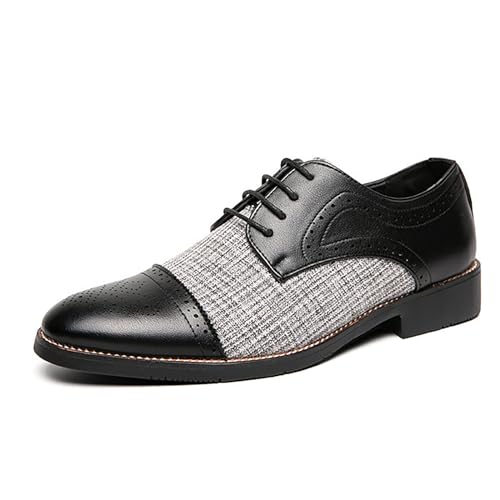 Image of Men's Two Tone Patchwork Brogue Oxfords Shoes,Fashion Classic Round-Toe Lace Up Low Top Leather Dress Shoes,Comfort Hand Stitched Business Formal Derby Shoes (Black,11.5)