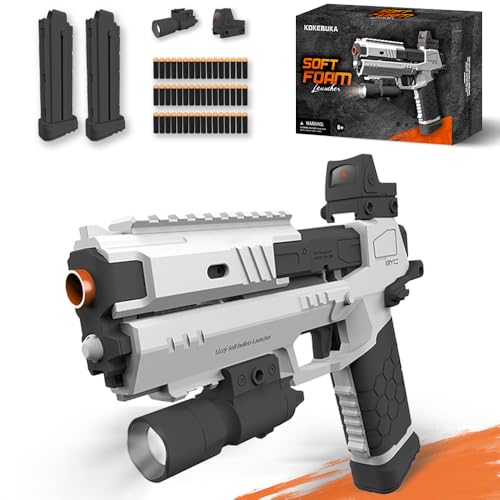 Toy Soft Bullet Pistol, 2.0 Upgrade Version with Long Shooting Range. with 48 Darts, 2 Magazines, Toy Red Dot Sight and Flashlight. Perfect for Birthday Xmas Gifts for Age 8+ Kids, Adults