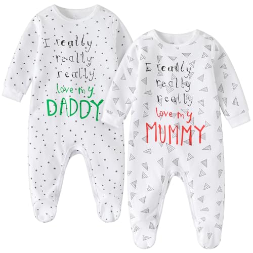 aomomo 2-Pack Romper Set Newborn Clothes Cotton Long Sleeve Footie (White B 0-3 Months)