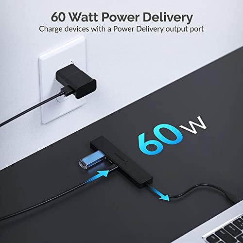 Sabrent Multi-Port USB Type-C Hub With 4k HDMI | Power Delivery (60 Watts) | 1 USB 3.0 Port | 2 USB 2.0 Ports (HB-TC5P)