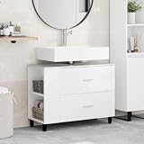 sephironlbb Mobile sottolavabo bianco lucido in legno 80 x 35 x 60 cm con cassetti e mensola per bagno, lavanderia, spazio e stoccaggio, in piedi o montato a parete