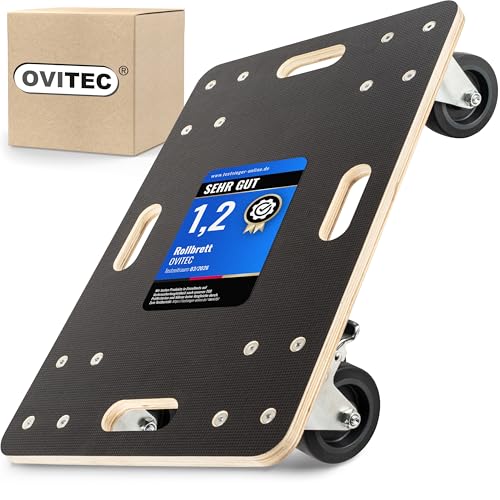 Ovitec Rollbrett für Schwerlast | Extra Leise Räder | 400kg Belastung | 60 x 40 cm | aus hochwertigem Holz | schwarz | Vormontiert | Rollwagen für Pflanzgefäße, Werkstatt & Transport | Transportroller