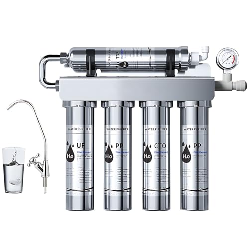 Gluckluz Under Sink Water Filter System 5 Stage Drinking Water Purification 0.01μm Ultra Filtration with Real-time Pressure Gauge Remove 99.99% of Contaminants Pb Hg Cd Cadmium Chlorine
