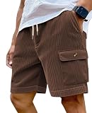 PADOLA Pantalones Cortos de Pana para Hombre Pantalones Bermudas Cortos de Verano Pants Cargo Casual Cintura Elástica con Bolsillos(3XL,Marrón)