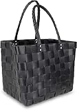 normani Flecht-/Einkaufskorb - inkl. eingenähter Innentasche für Schlüssel, Handy etc - großer Shopper mit 20 Liter Volumen Farbe Black Money