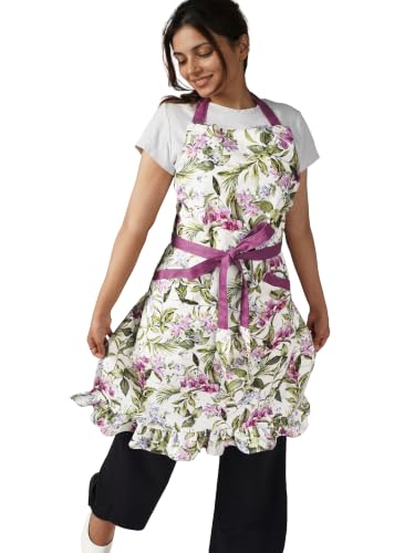 Image of 100% Cotton Unisex Apron - Adjustable Neck Straps, Vibrant Print, Reinforced Stitching, Multipurpose& Deep Pocket - for Cooking, Catering, Gardening, Painting-Printed Aprons