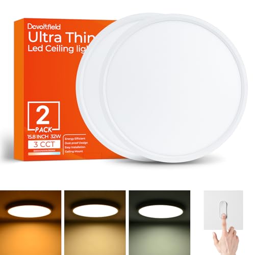 2Pack 15.8Inch LED Flush Mount Ceiling Light Fixture,32W 3200LM, Dimmable CCT 3000K-4000K-5000K,Round Flat Panel Light for Bedroom,0.7Inch Thin Modern Low Profile Ceiling Lights for Hallway,Kitchen