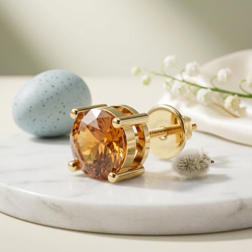 Image of Single Stud For Men & Boys | Gold Plated Pure 925 Sterling Silver Earring | 6mm X 6mm Round Shaped Gemstone Single Screwback Stud | Gift for Men & Boys | Model ERSMY00935