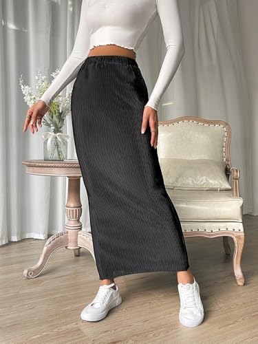 Women Casual Elastic Waist Pencil Skirt Midi Long Skirt3
