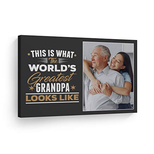 Smile Art Design Custom Photo Print Canvas Print with your Photo Personalized Photo The World's Greatest Grandpa Quote Personalized Gifts for Grandfathers Papa Father - 30x40 inches Rolled Up