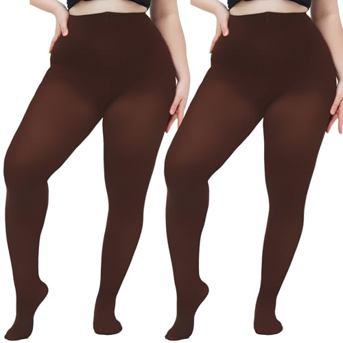 Image of Women's Plus Size Tights Opaque Ultra-Soft Pantyhose High Waist Run Resistant Solid Color Elastic Tights 1X, 2X, 3X, 4X 2Brown X-Large