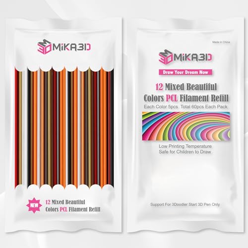 Image of 12 Basic Colors PCL Filament Strands for 3Doodler Start+ 3D Pen, Low Print Temperature Filament Only Fit for 3Doodler Start 3D Pen, Each Color 15cm x 5pc, Total 60pcs 900cm PCL by MIKA3D