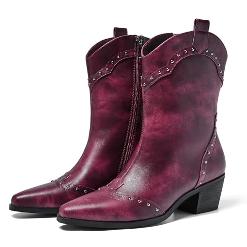 ErikenUrben Women Ankle Cowboy Boots Snip Toe Block Heel Western Boots2