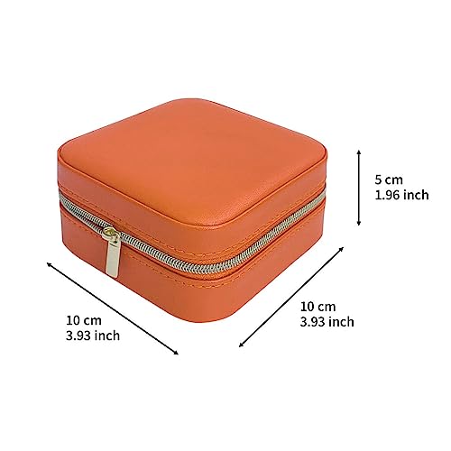 Image of TRODANCE Jewelry Travel Case with Mirror,Small Travel Jewelry Organizer, Portable Jewelry Box Travel Mini Organizer Portable Display Storage Box for Rings Earrings Necklaces (Orange)