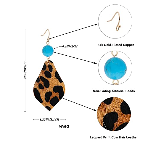 Zsmjyj Genuine Leather Earrings Lightweight Leather Leaf Earrings Teardrop Dangle Handmade Floral Leopard Print Earrings Petal Summer For Women Girls Gift #TOP3