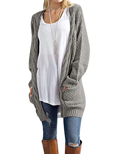 Image of OmicGot Women's Long Sleeve Open Front Chunky Cable Knit Loose Cardigan Sweater