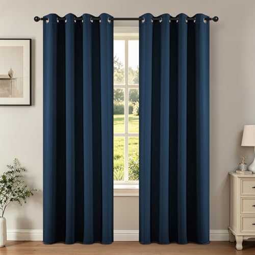 Image of Joydeco Blackout Curtains 108 Inch Length 2 Panels Set, Thermal Insulated Long Curtains& Drapes 2 Burg, Room Darkening Grommet Drapes for Living Room Bedroom Window (W52 x L108 Inch, Navy Blue)