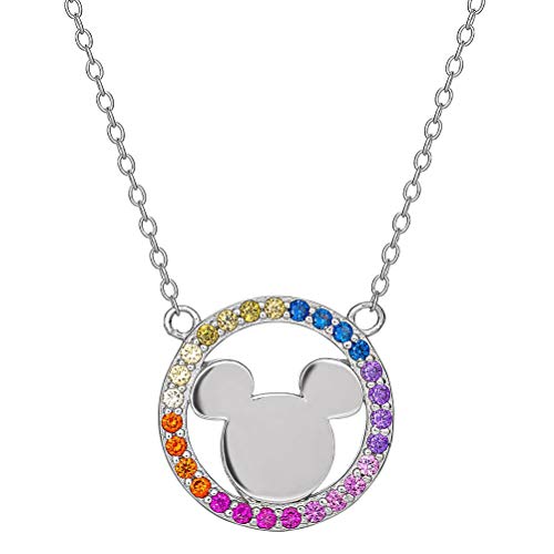 Retro Styler Piedra Colgante de Collar de Plata esterlina Mickey Mouse del Arco Iris