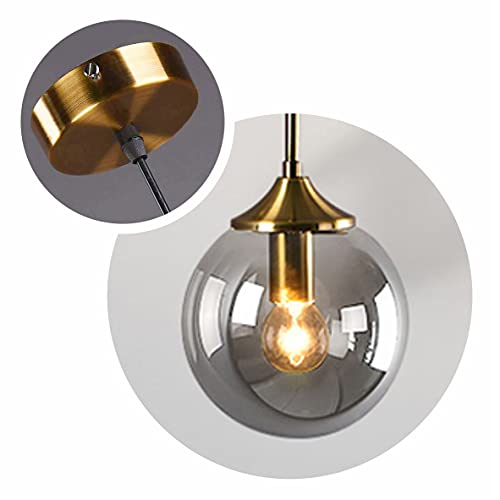 Kco Lighting Modern Glass Globe Hanging Light 1-Light Smoke Gray Pendant Light Gold Adjustable Mid Century Light Fixture For Indoor Bedroom Bar Dining Room (Smoke Gray) #TOP7