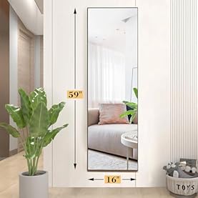 Alternative view of DUMOS Full Length Mirror 59"x17" Full Body Floor Mirror for Bedroom or Cloakroom, Can Stand Alone, Hang or Lean Against Wall, Tall Wall Mirror with Stand and Sleek Aluminum Alloy Thin Frame