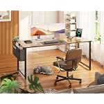 ODK 63 Inch Large Computer Desk with Power Outlets, Office Desk with Storage Bag & Headphone Hook, Simple Study, Writing and Working Table for Home, Vintage - Image 2