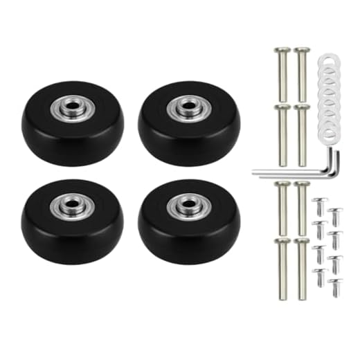JDwinwin Goma Ruedas de Repuesto para Equipaje Carrito, Repuestos Rueda para Maleta, 4 Piezas, 50mm, Trolley Maletas Recambios con Herramientas