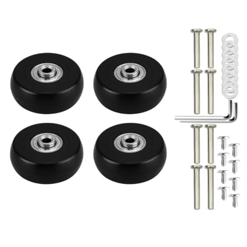 JDwinwin Kofferrollen Ersatz Rollen 4 Stück Set Reparaturset 50mm Wheels für Koffer Trolley Skate, mit Metall Achsen Ersatzteile, Schwarz