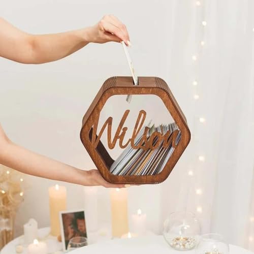 KRUIJHEU Personalized Wood Wedding Card BoxDecorMemory Box for Greeting Cards, Acrylic Keepsake (B)
