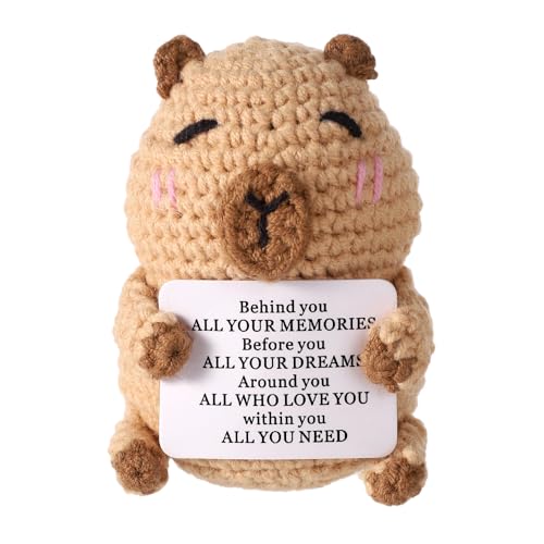 TOYMIS Funny Capybara, Creative Cute Capybara Plush Figure with Positive Card Uplifting Knitted Figure Potato Happy Capybara Soft Doll Cheer up...