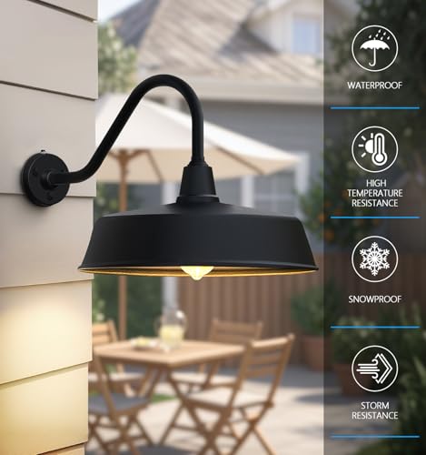 Image of JOESA 24-inch Extra Large gooseneck barn Light, from Dusk to Dawn, Weather-Resistant and Durable, Suitable for a Variety of Scenes. Farmhouse Outdoor Barn Lights, 2-Pack