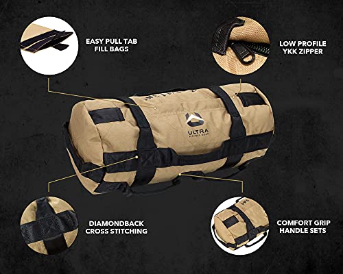 Ultra Fitness Workout Exercise Sandbags - Heavy Duty Sand-Bag, Functional Strength Training, Dynamic Load Exercises, Wods, General Fitness And Military Conditioning (Small 25Lbs, Black) #TOP2