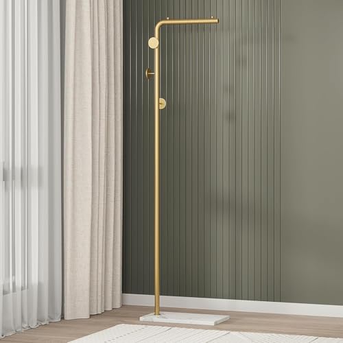 حامل معاطف من المعدن عصري قائم بذاته بقاعدة من الرخام الطبيعي، حامل مدخل بارتفاع 1.7 م، تصميم قوي بـ 5 خطافات للمعاطف والقبعات والأوشحة وشنط اليد مثالي للمنزل وغرفة النوم والفندق والمكتب