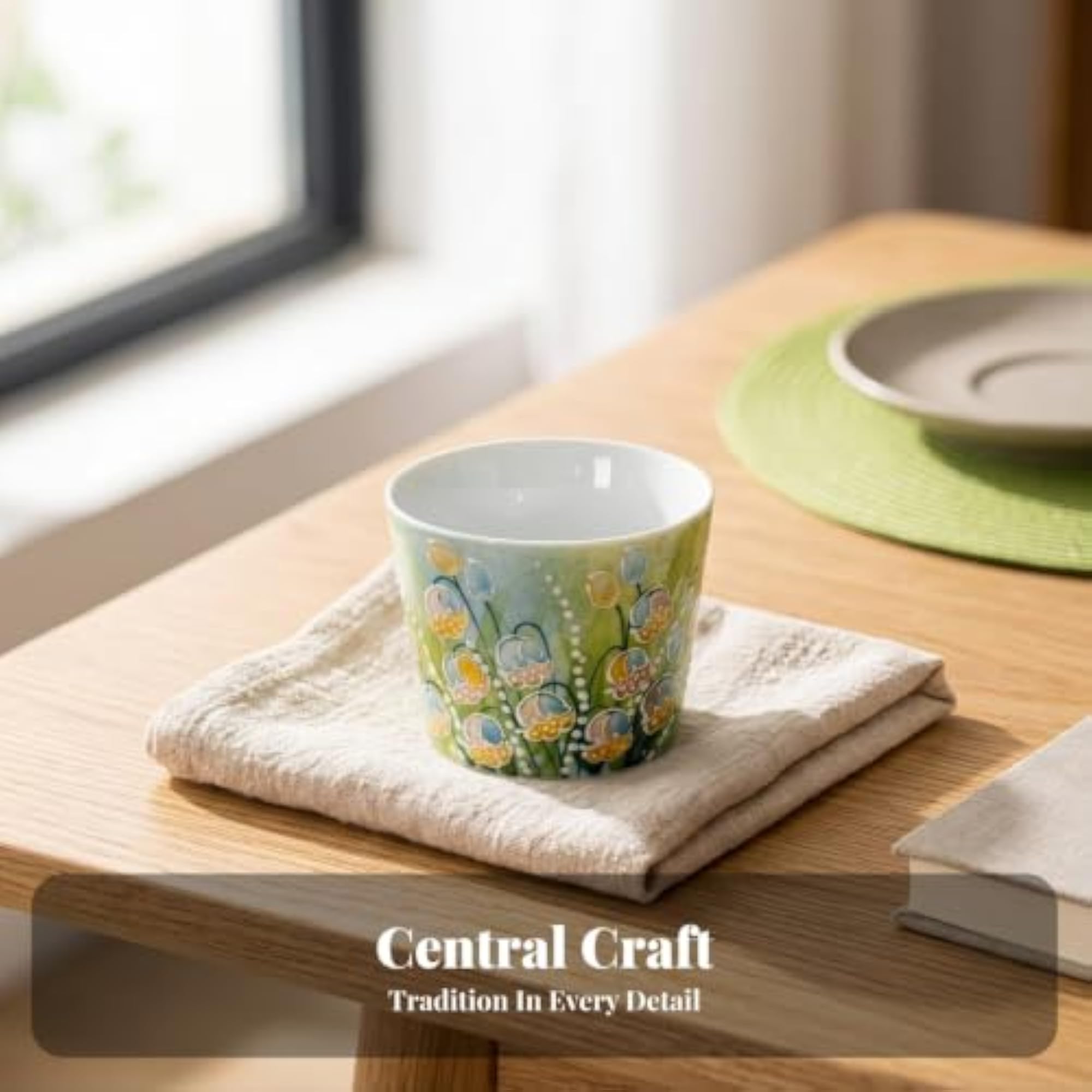 Floral Ceramic Tea Cup, Elegant Yellow Iris for Art Lovers