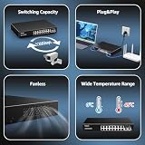 YuanLey 18-portowy przełącznik PoE 2,5 G, niezarządzany, 16 portów PoE 2,5G Base-T, 2 x 10G RJ45 UpLink, IEEE802.3af/at, 250 W, kompatybilny z 100/1000/2500 Mb/s, metalowa obudowa, przełącznik