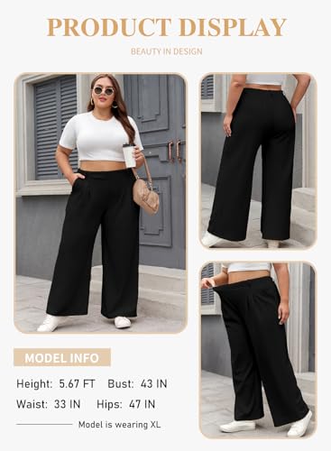 Eytino Womens Plus Size Wide Leg Dress Pants Elastic High Waisted Casual Waffle Palazzo Pants Trousers with Pockets(1X-5X)3