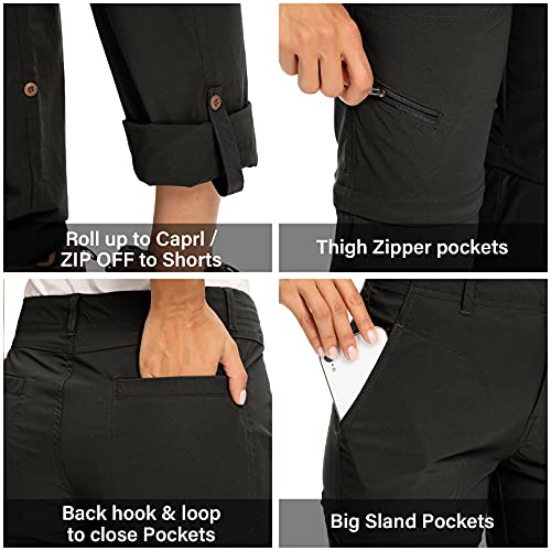 Women's Hiking Pants Convertible Quick Dry Stretch Lightweight Outdoor Upf 40 Fishing Safari Waterproof Travel Camping Capri Pants,2192,Black, Us 4 #TOP3