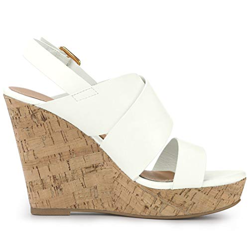 Allegra K Women's Wood Wedges Platform White Wedge Sandals - 8 M US angle 8