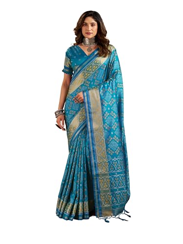 Image of MADHUHANSH Women's Cotton Silk Saree with Unstitched Blouse Piece Zari Weave and Floral Pattern | Heavy Embroidery Saree for Women | Interview Saree for Women | Readymade Blouse with Saree Set