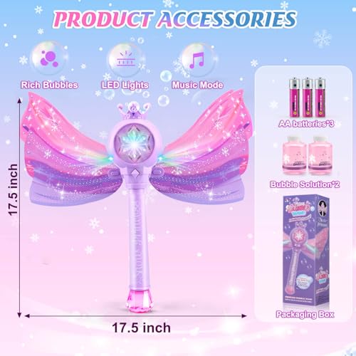 Britik Bubble Wands for Kids Girls - LED Light & Music Bubble Machine: 3 AA Batteries & 2 Bubble Solutions, Outdoor Party Birthday Toys for Toddlers, Gift for 3 4 5 6 7 8 Year Old Girls, Purple
