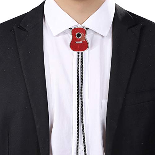 Generic 2pcs Estilo Vintage Guitarra Forma Cowboy Bolo Gravata Gravata de Couro para Homens Vermelho