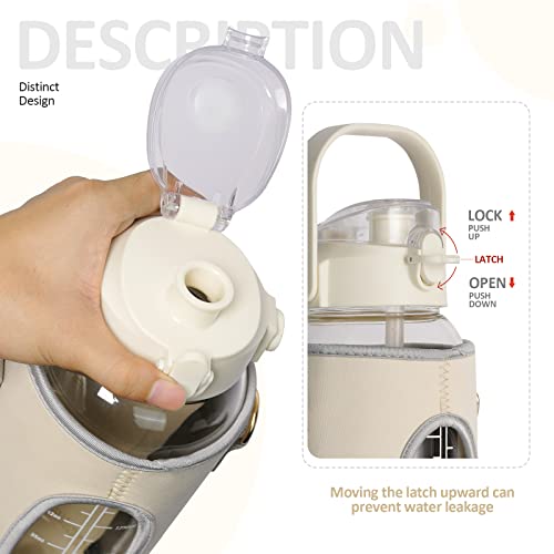 Kytffu 64Oz Glass Water Bottles With Straw, Half Gallon Motivational Water Bottle Glass With Protective Storage Sleeve And Strap, 2L Leakproof Large Glass Water Jug For Men Women,Cream #TOP3