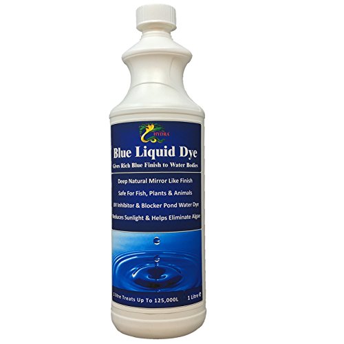 HYDRA LIQUID BLUE POND DYE 1 litre treats UpTo 125,000 litres Blocks Sunlight and gives Natural Blue Look Safe for Use in Natural Swimming Ponds & Swimming Pools