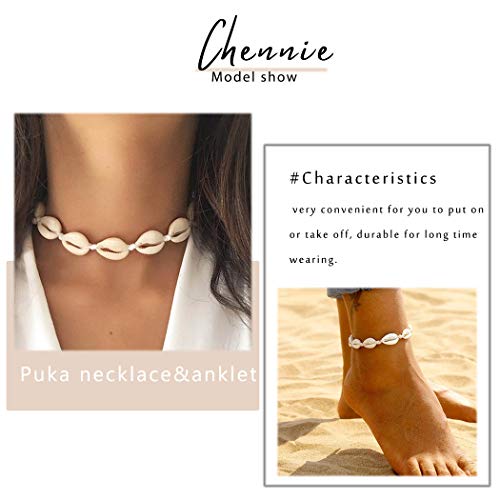 Chennie Boho Cowrie Shell Choker Necklace Beach Puka Seashell Necklaces Adjustable Rope Jewelry With Anklets For Women And Girls (A Ivory) #TOP5