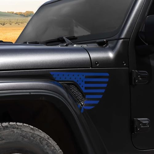 Image of Side Fender Vent Sticker US Flag Decals Vinyl Sticker Compatible with Jeep Wrangler JL JLU Gladiator JT 4xe 2025-2018 2pcs Blue