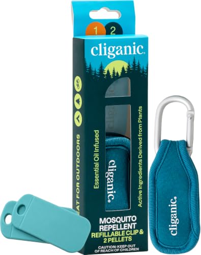 Cliganic Mosquito Repellent Pack (1 Clip + 2 Refill Pellets) - Natural DEET-Free, Essential Oil Infused