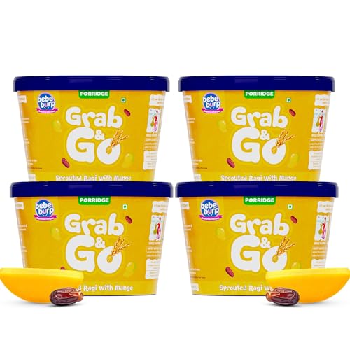 Image of Bebe Burp Travel Pack Grab & Go | Sprouted Ragi with Mango | No Preservatives No Salt | Lightly Sweetened with Date Powder | Made with Ragi, 30gm each (Pack of 4)| 120gms