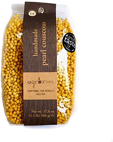 Agrozimi Greek Traditional Handmade Pearl (Israeli) Couscous (17.6 Ounces, 500 Grams) - 100% Natural, Slowly Air-Dried