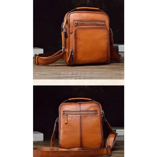 Genuine Leather Shoulder Bags Mens Crossbody Bags Waist Packs Travel Bags Casual Daypacks Messenger Bags 9.4Inch(Brown)2